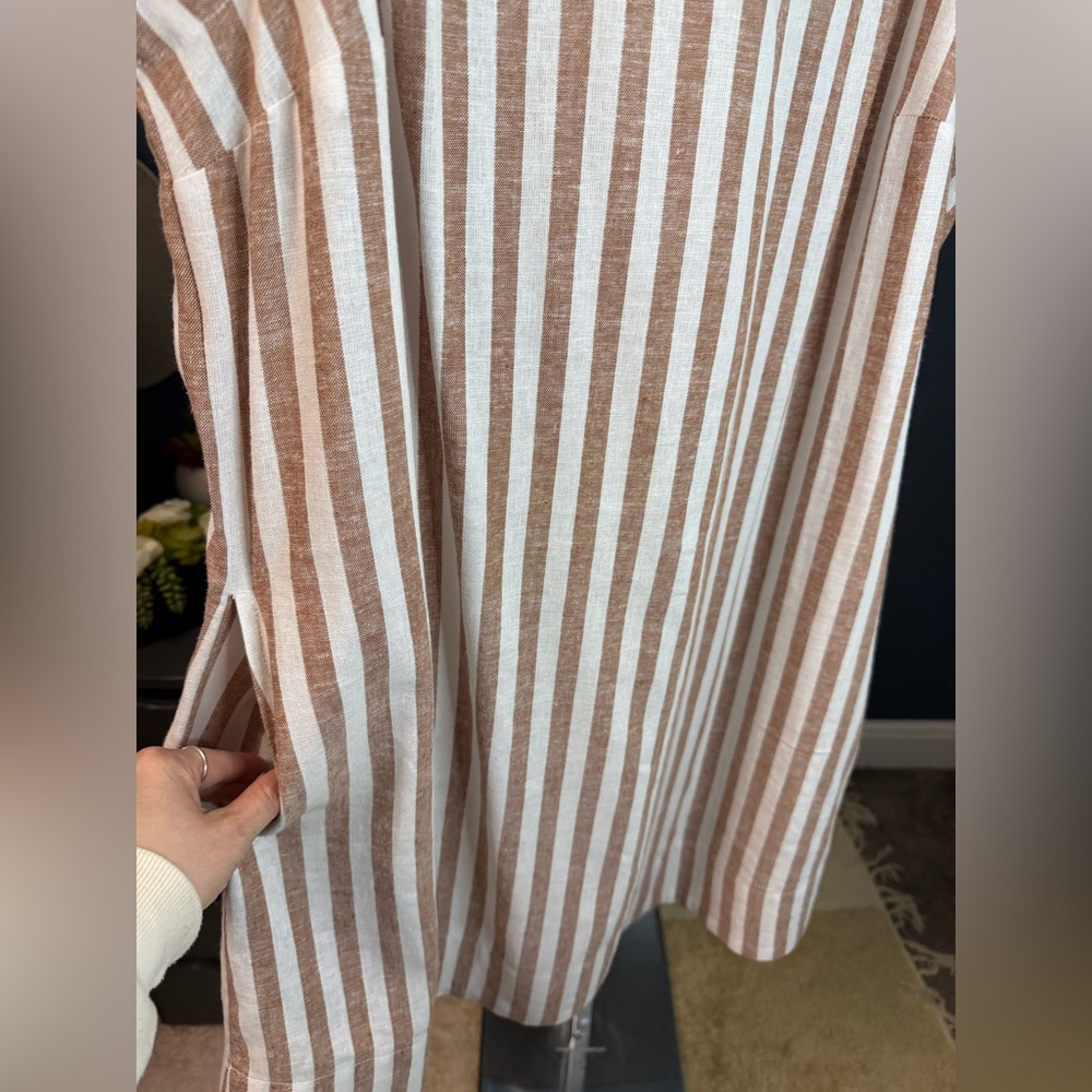 Old Navy Linen Blend Mini Dress XL Tan White Striped Sleeveless Casual Summer - Picture 6 of 8